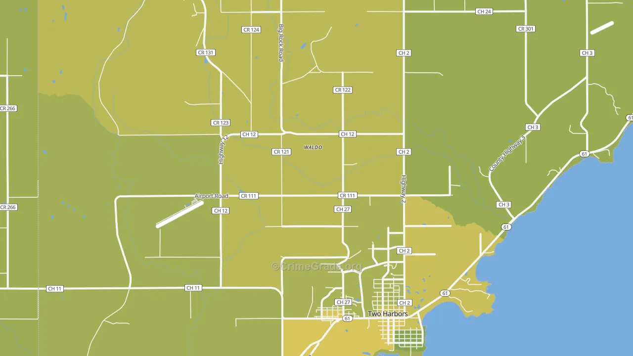 Waldo, MN Map of Vehicle Theft Rates