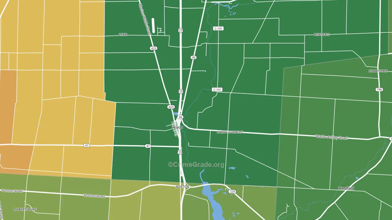 Waldo, OH Map of Vehicle Theft Rates