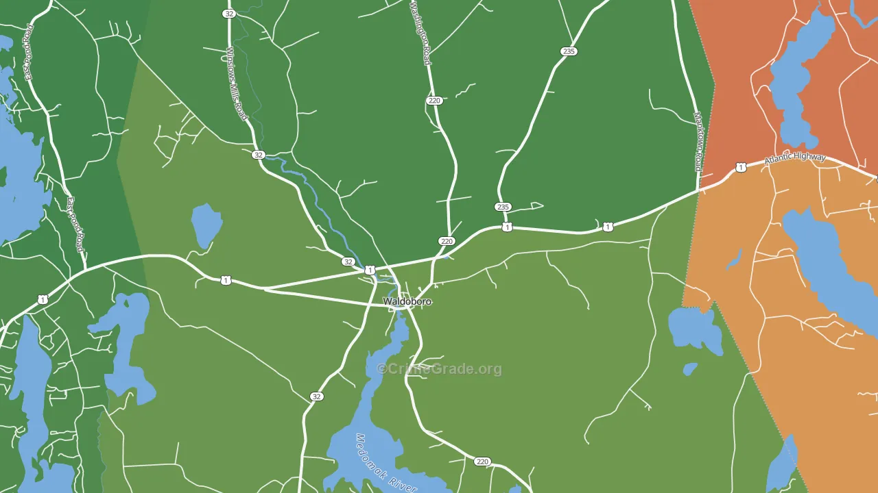 Waldoboro, ME Map of Vehicle Theft Rates