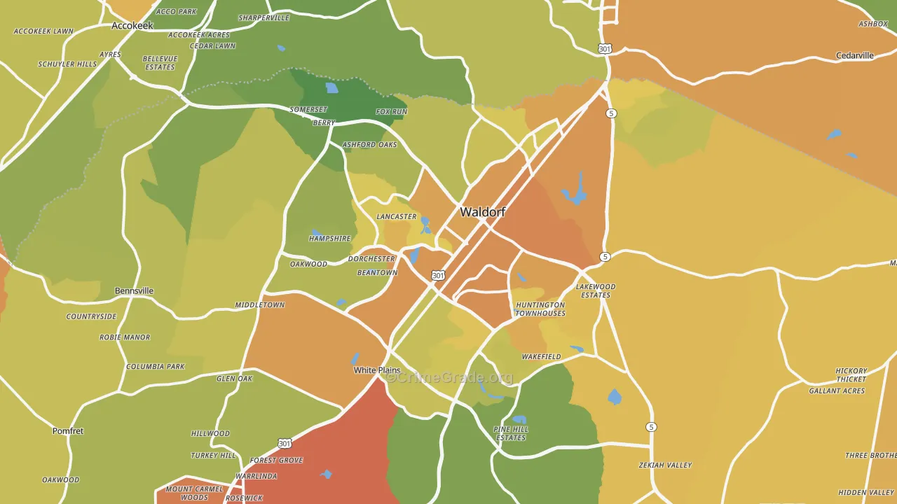 Waldorf, MD Map of Vehicle Theft Rates