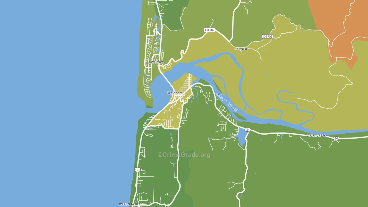 Waldport, OR Map of Vehicle Theft Rates