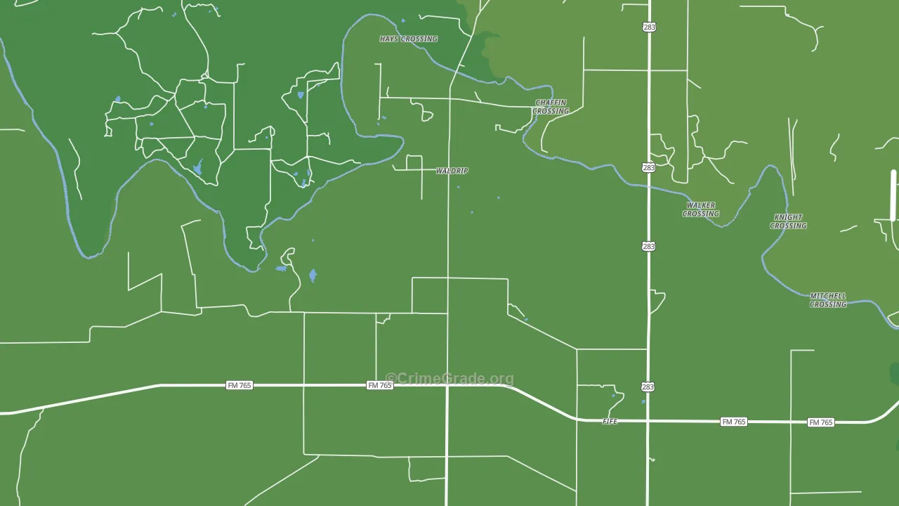 Waldrip, TX Map of Vehicle Theft Rates