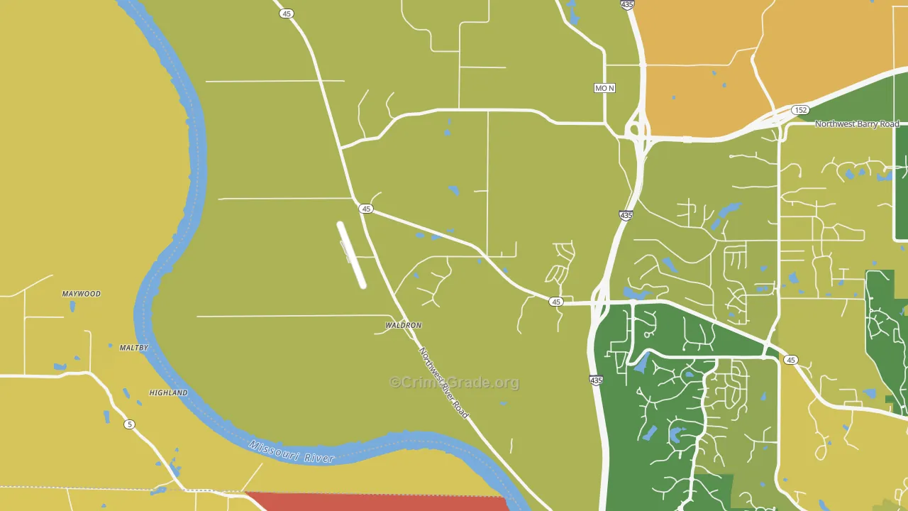 Waldron, MO Map of Vehicle Theft Rates