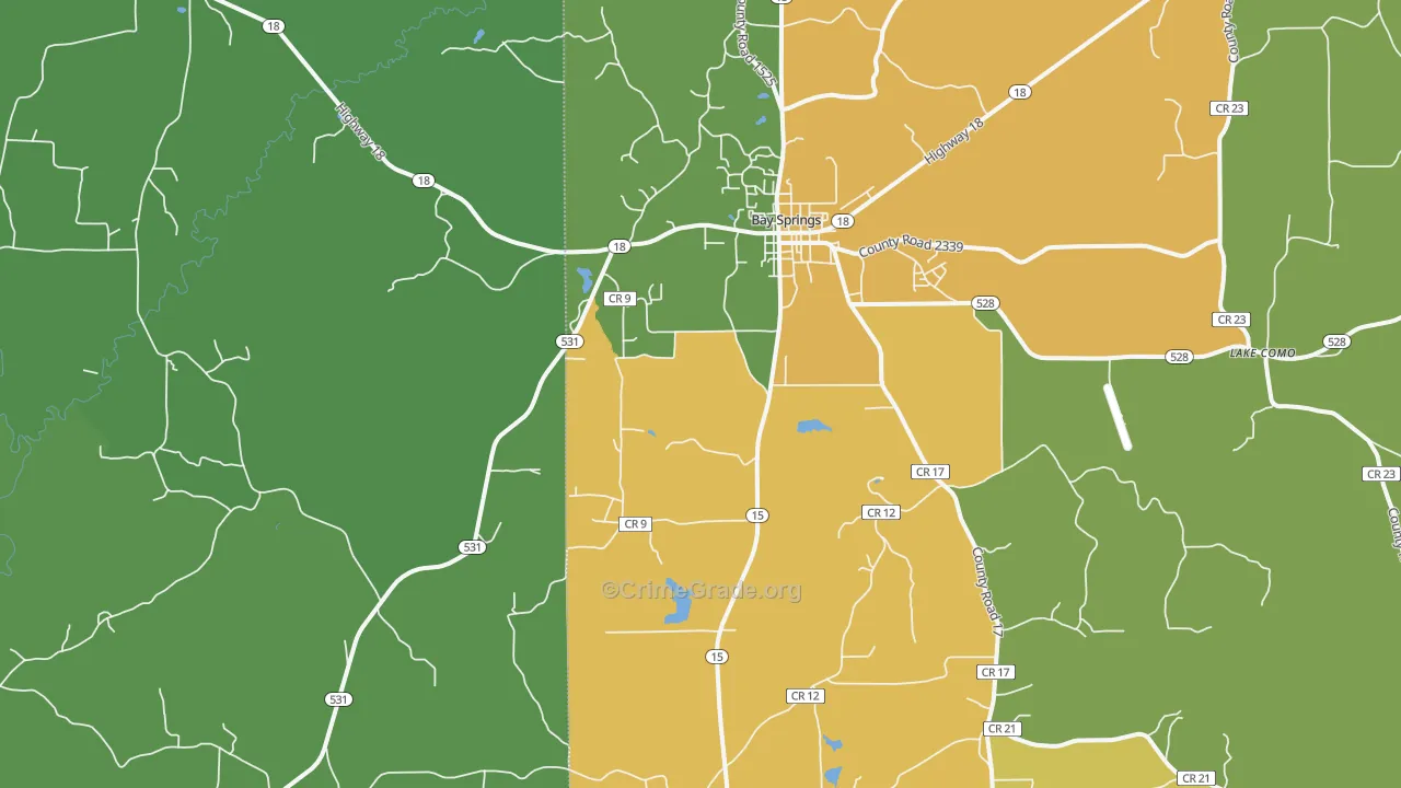 Waldrup, MS Map of Vehicle Theft Rates
