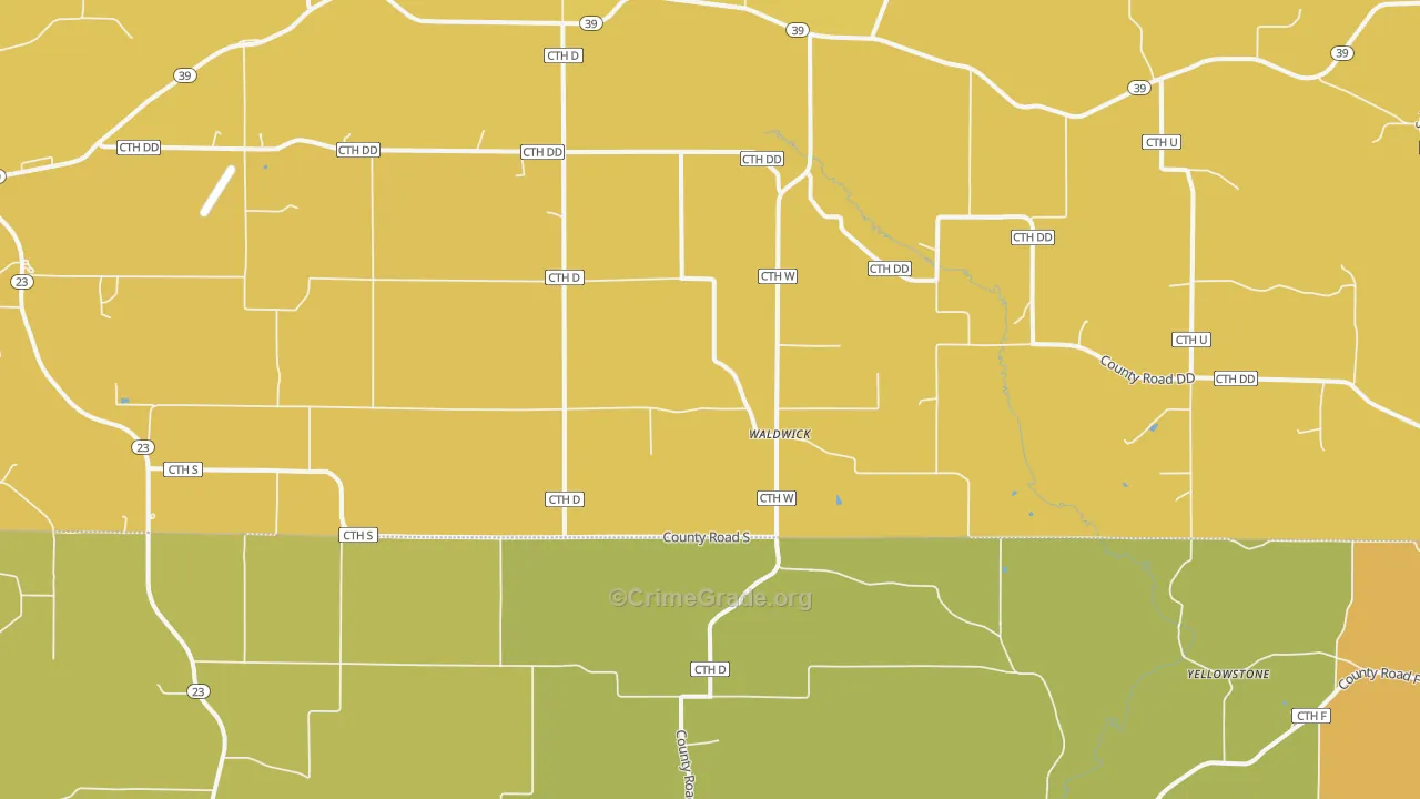 Waldwick, WI Map of Vehicle Theft Rates
