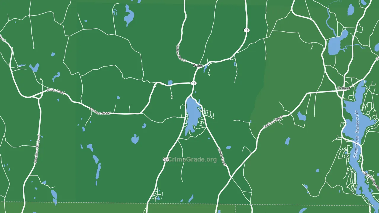 Wales, MA Map of Vehicle Theft Rates