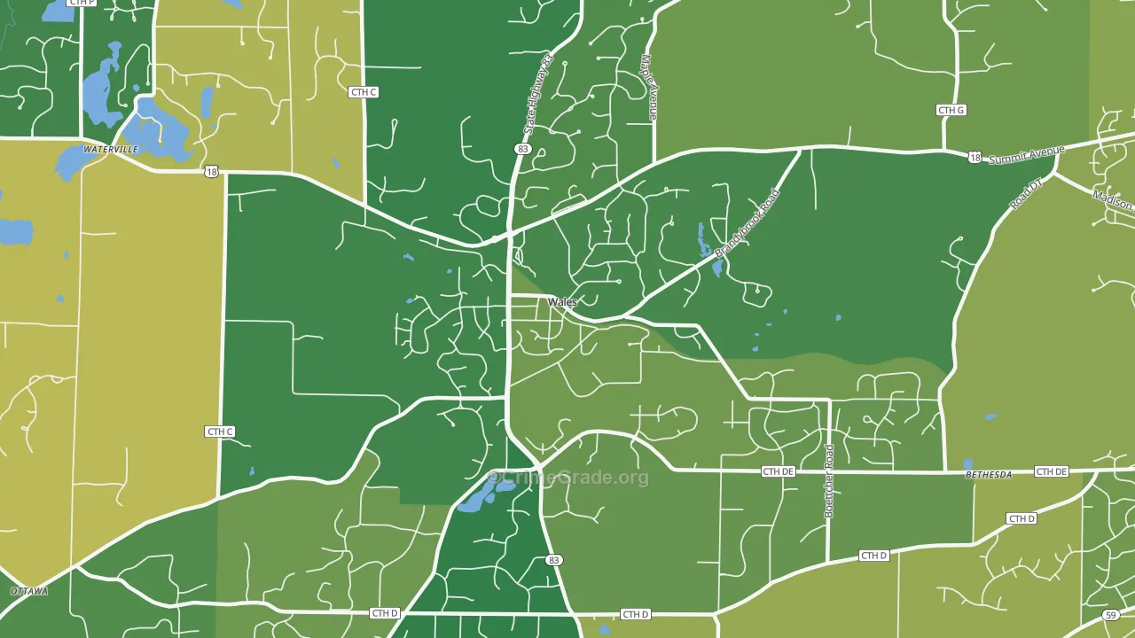 Wales, WI Map of Vehicle Theft Rates