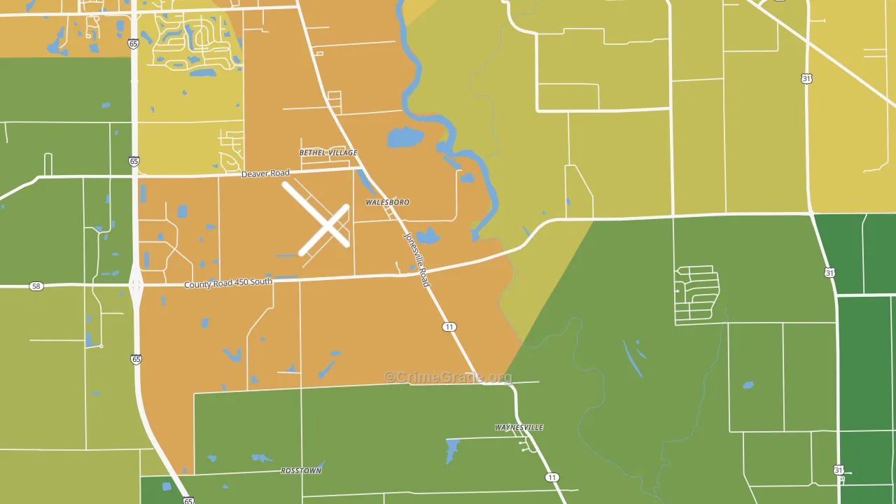 Walesboro, IN Map of Vehicle Theft Rates