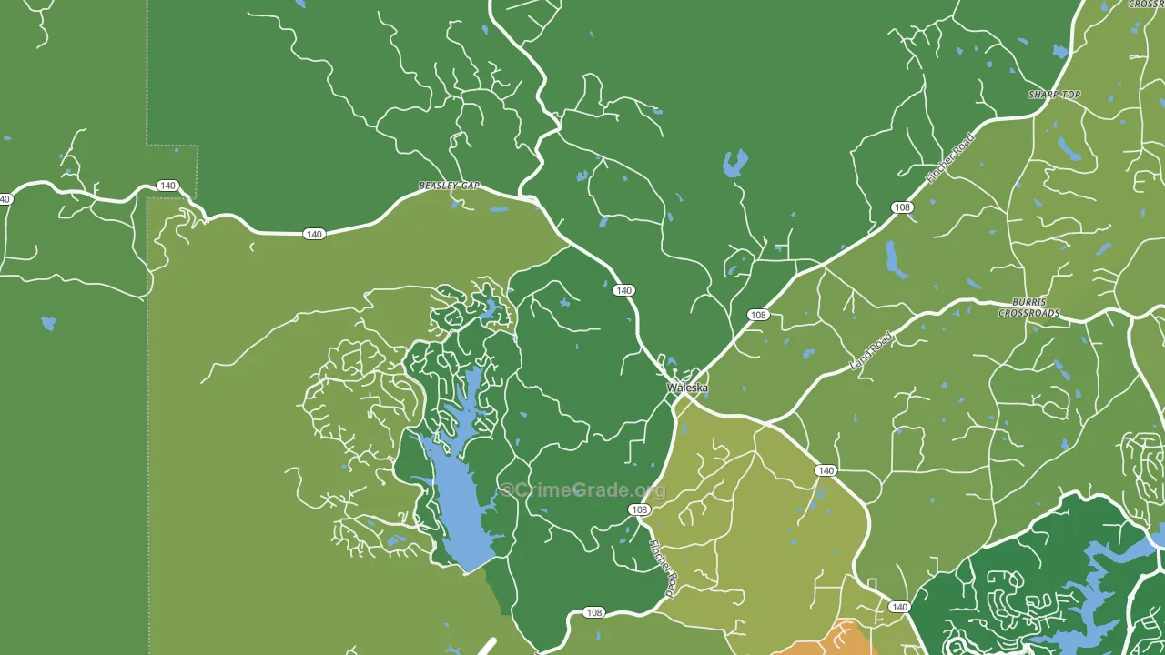 Waleska, GA Map of Vehicle Theft Rates