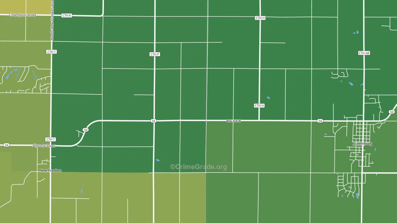 Walhain, WI Map of Vehicle Theft Rates
