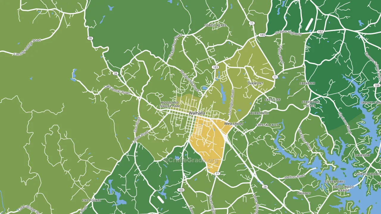 Walhalla, SC Map of Vehicle Theft Rates