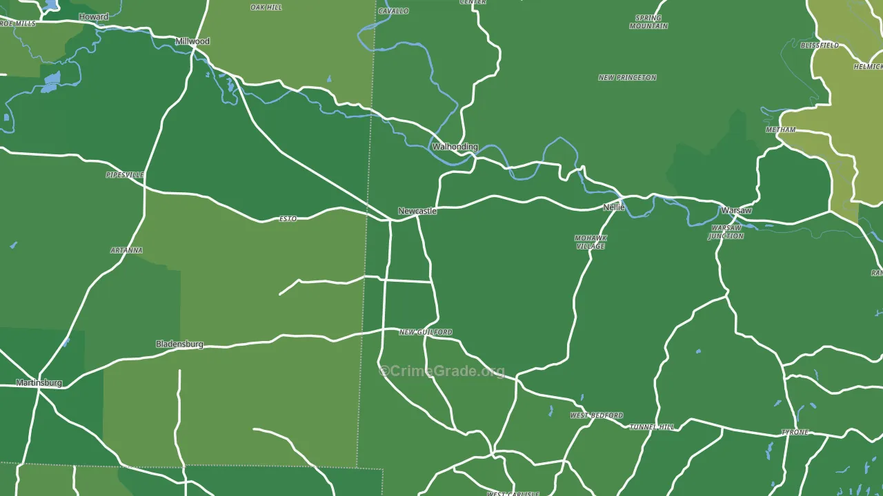Walhonding, OH Map of Vehicle Theft Rates