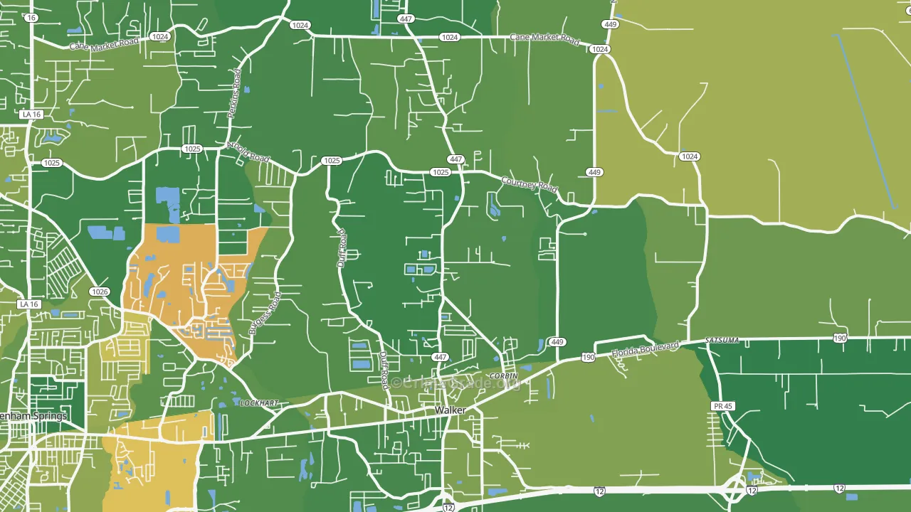 Walker, LA Map of Vehicle Theft Rates