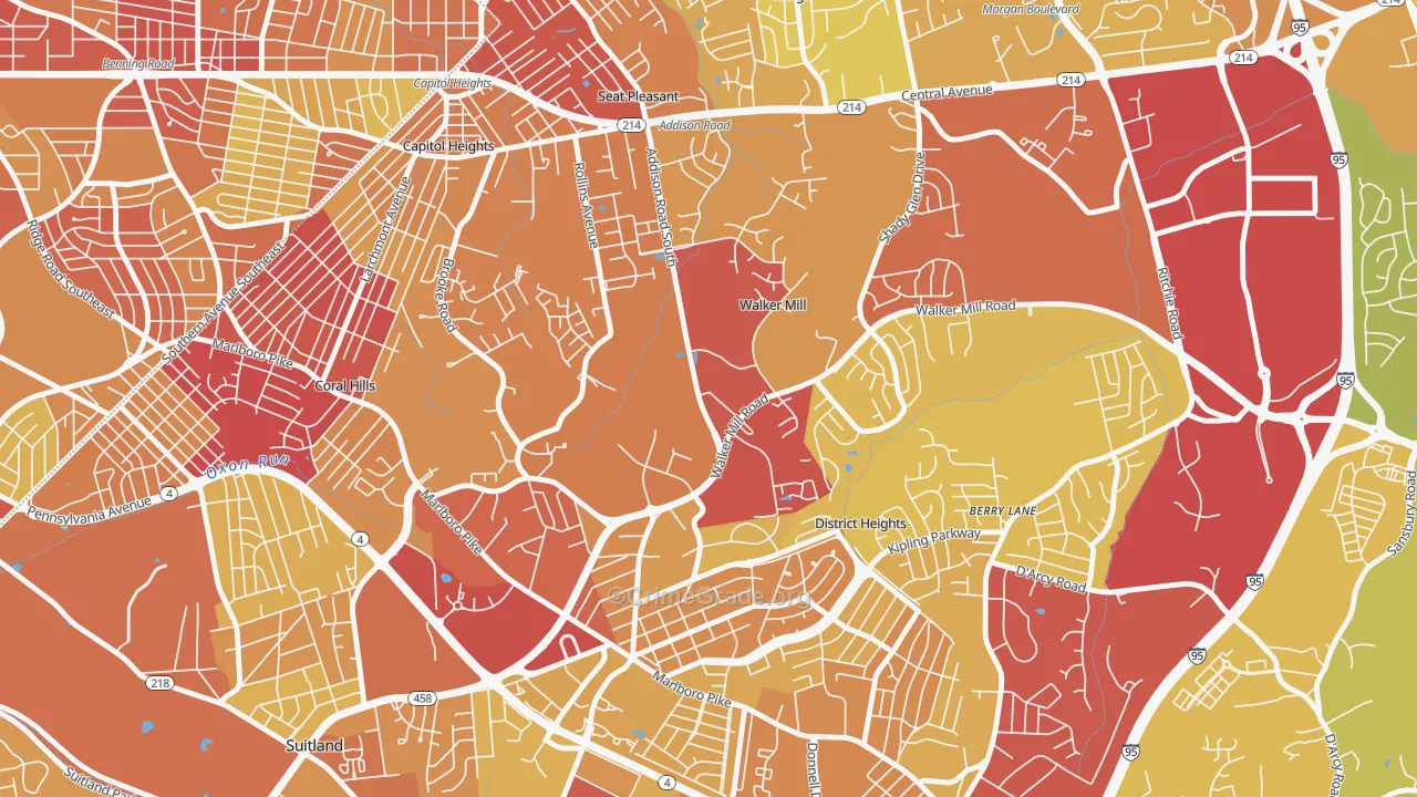 Walker Mill, District Heights, MD Map of Vehicle Theft Rates