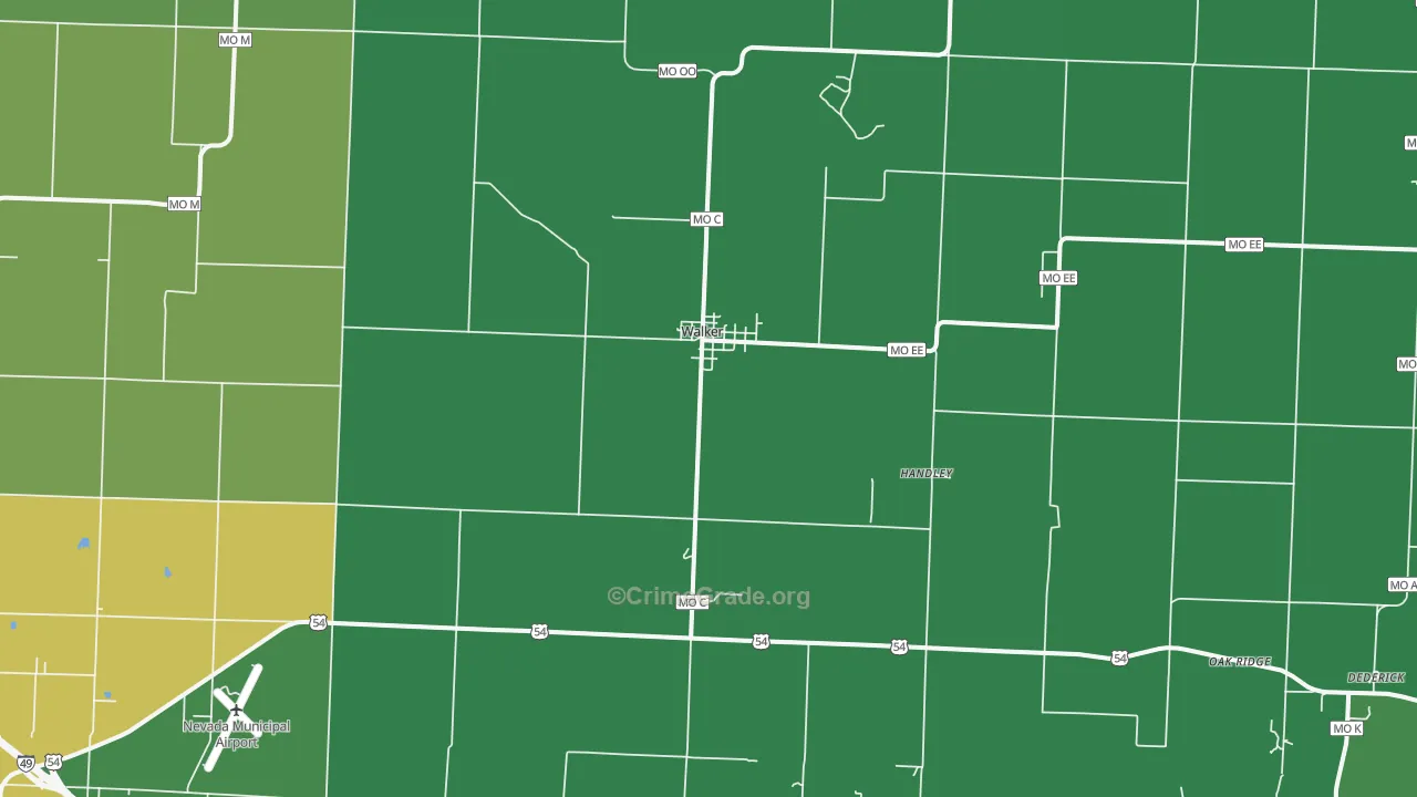 Walker, MO Map of Vehicle Theft Rates