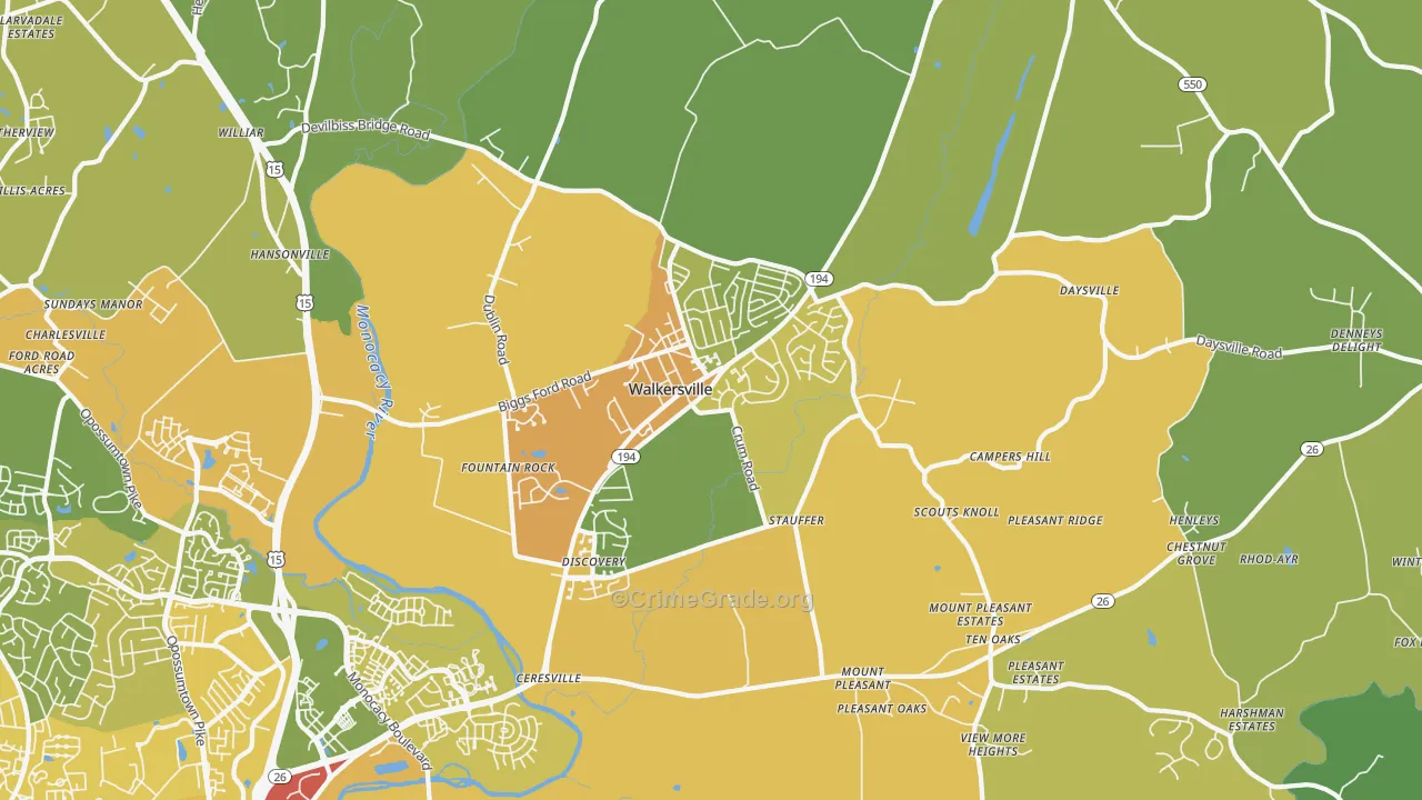 Walkersville, MD Map of Vehicle Theft Rates