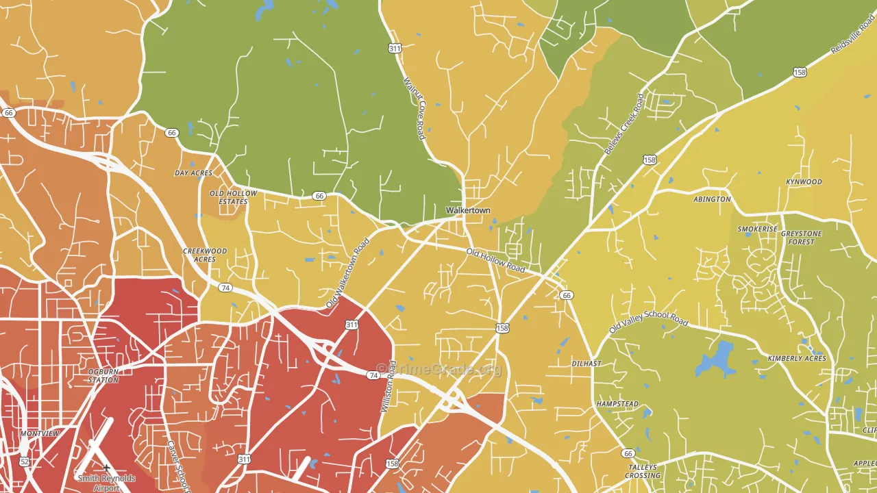 Walkertown, NC Map of Vehicle Theft Rates