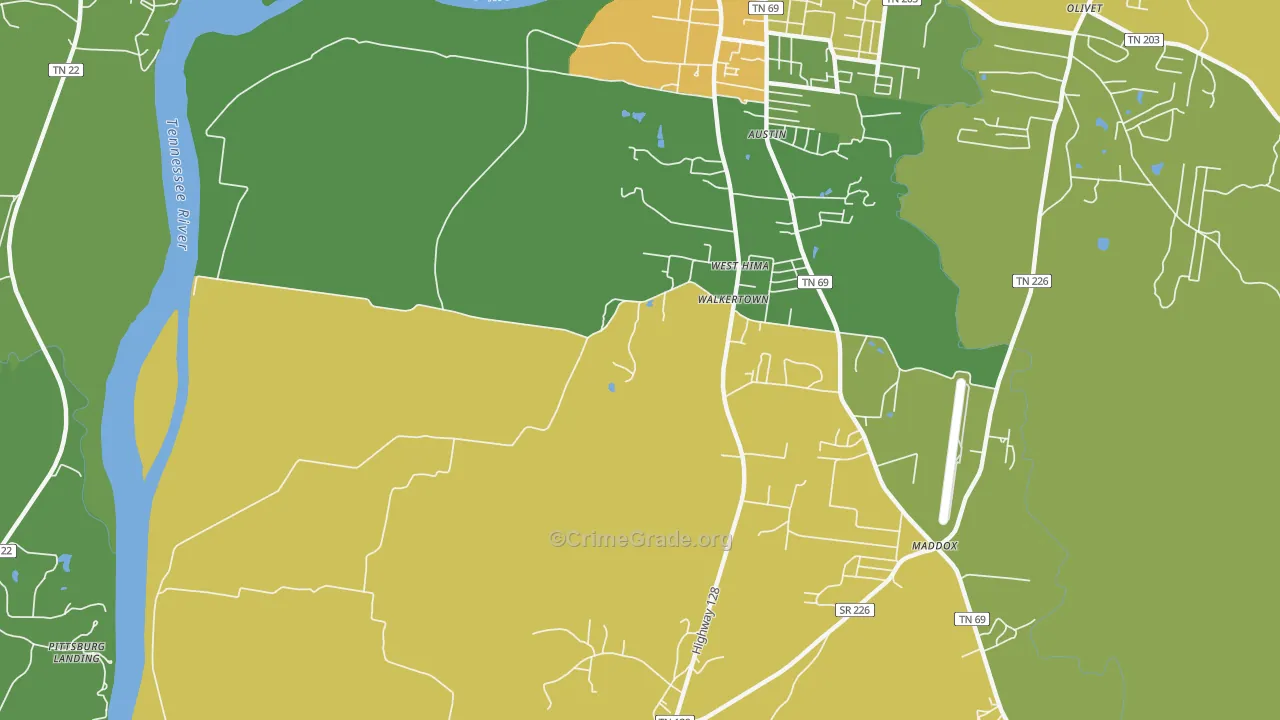 Walkertown, TN Map of Vehicle Theft Rates