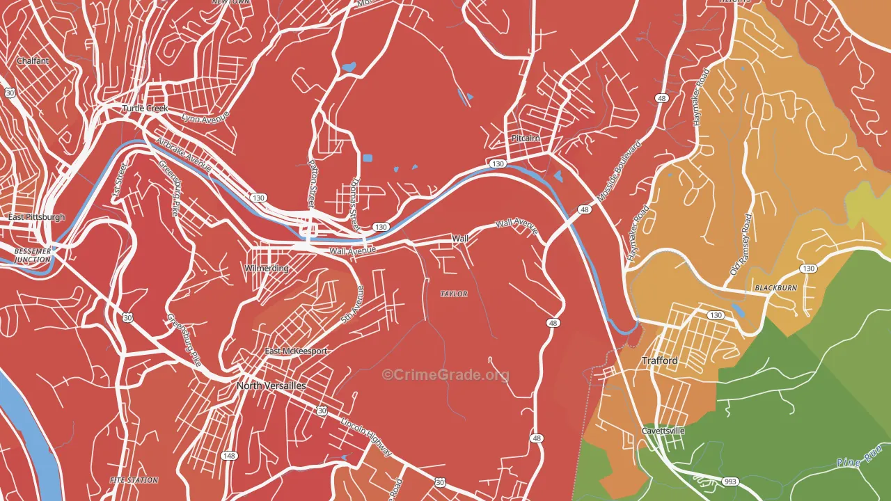 Wall, PA Map of Vehicle Theft Rates