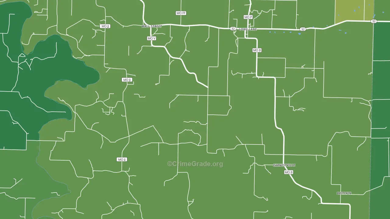 Wall Street, MO Map of Vehicle Theft Rates