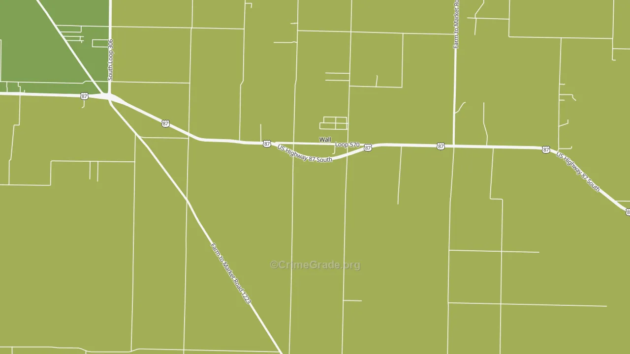 Wall, TX Map of Vehicle Theft Rates