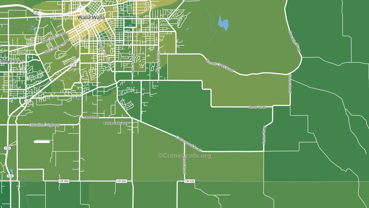 Walla Walla East, WA Map of Vehicle Theft Rates