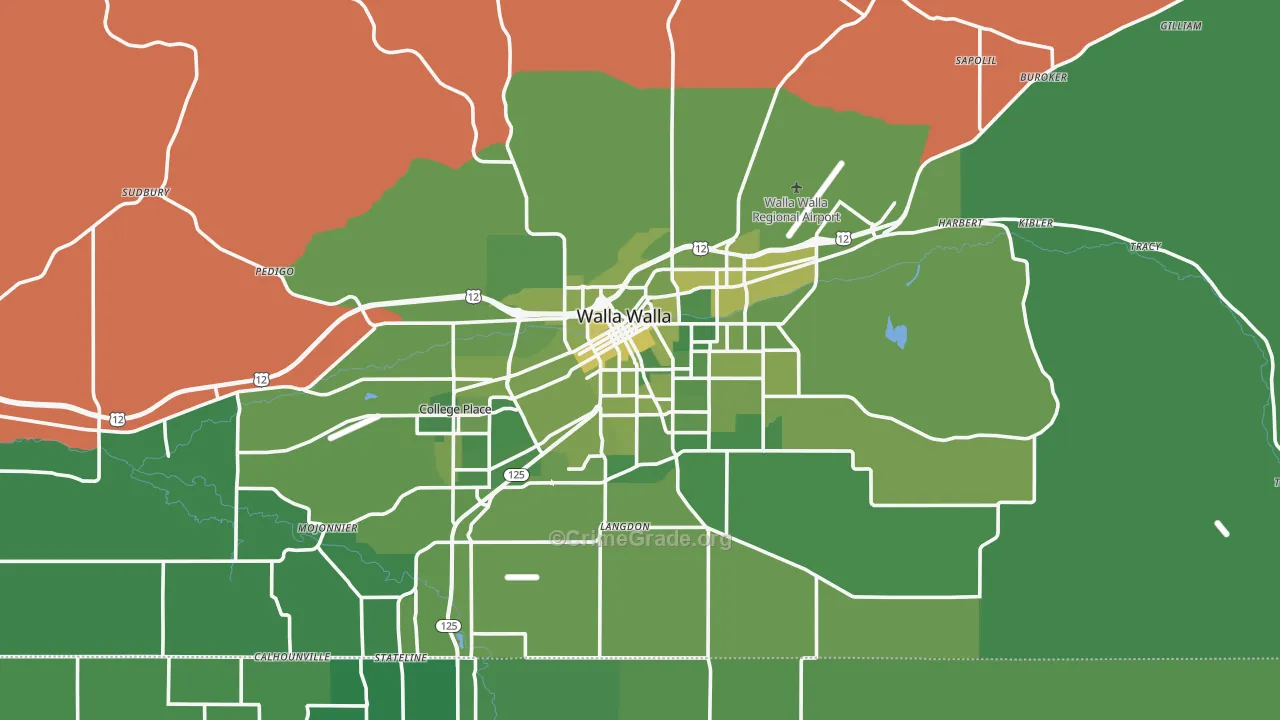 Walla Walla, WA Map of Vehicle Theft Rates