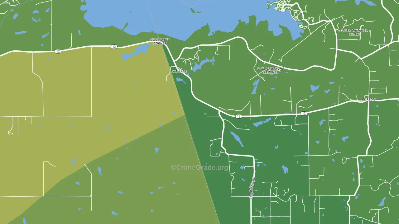 Wallace, CA Map of Vehicle Theft Rates