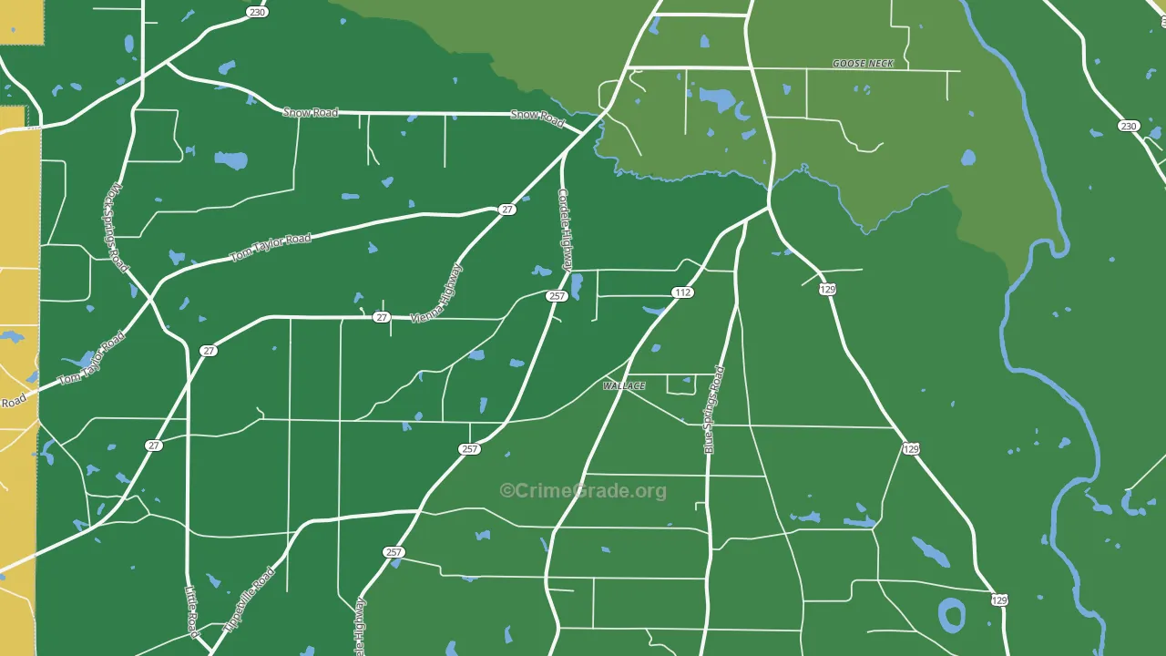 Wallace, GA Map of Vehicle Theft Rates
