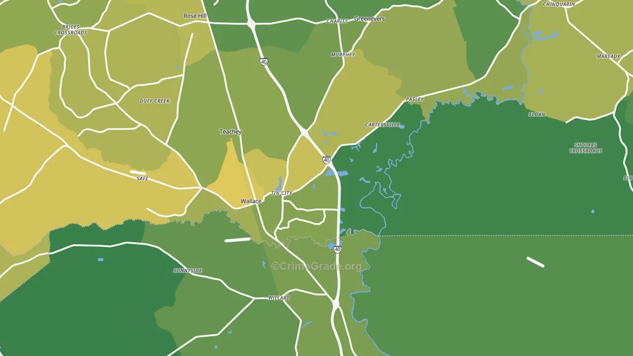 Wallace, NC Map of Vehicle Theft Rates