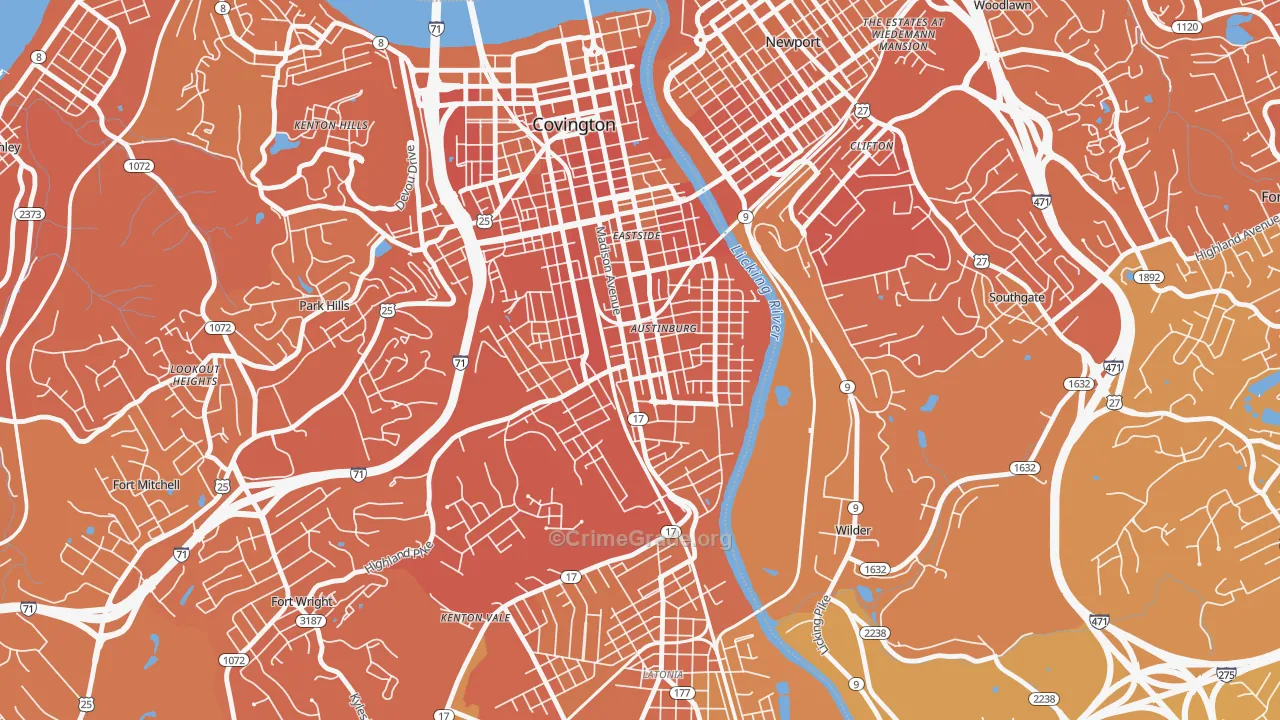 Wallace Woods, Covington, KY Map of Vehicle Theft Rates