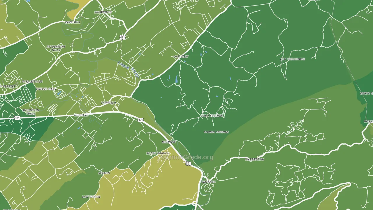 Walland, TN Map of Vehicle Theft Rates
