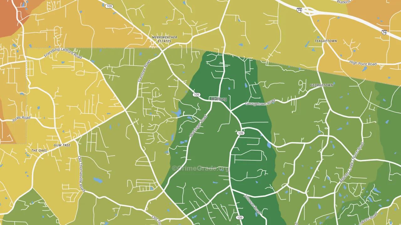 Wallburg, NC Map of Vehicle Theft Rates