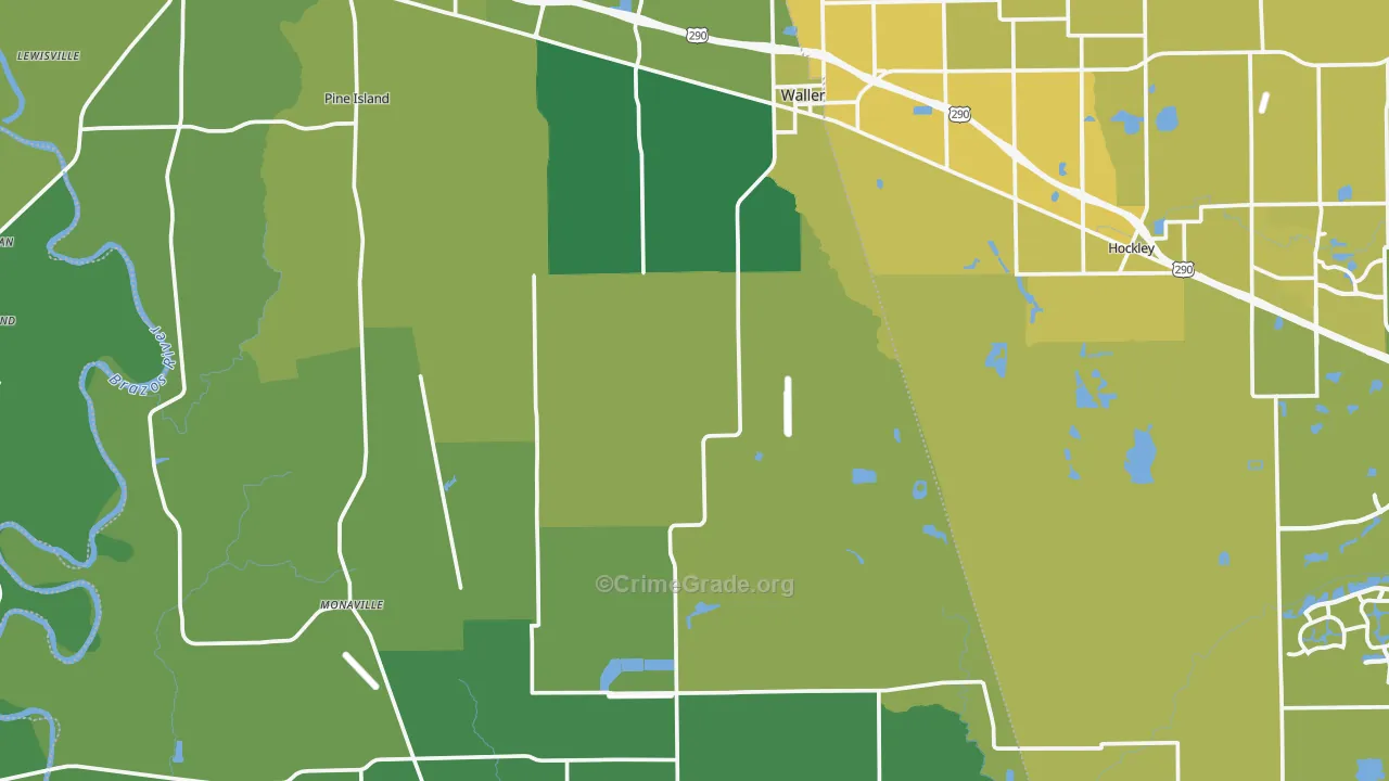 Waller County, TX Map of Vehicle Theft Rates