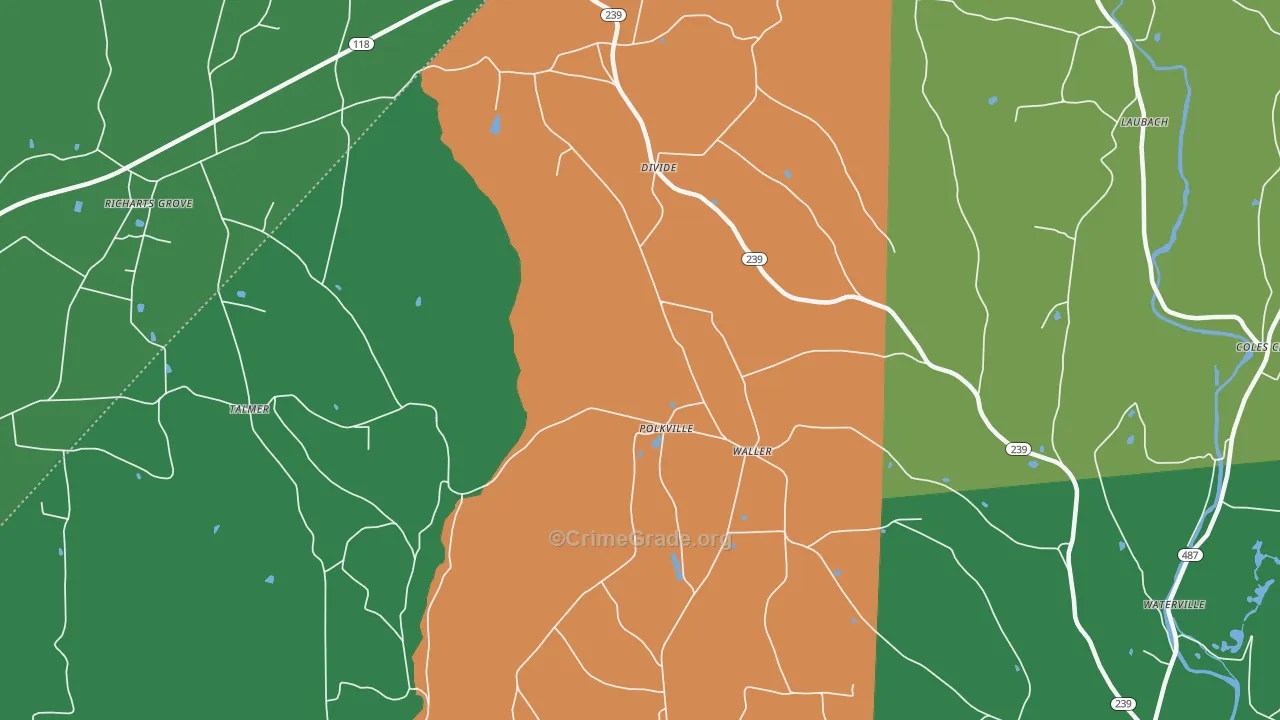 Waller, PA Map of Vehicle Theft Rates