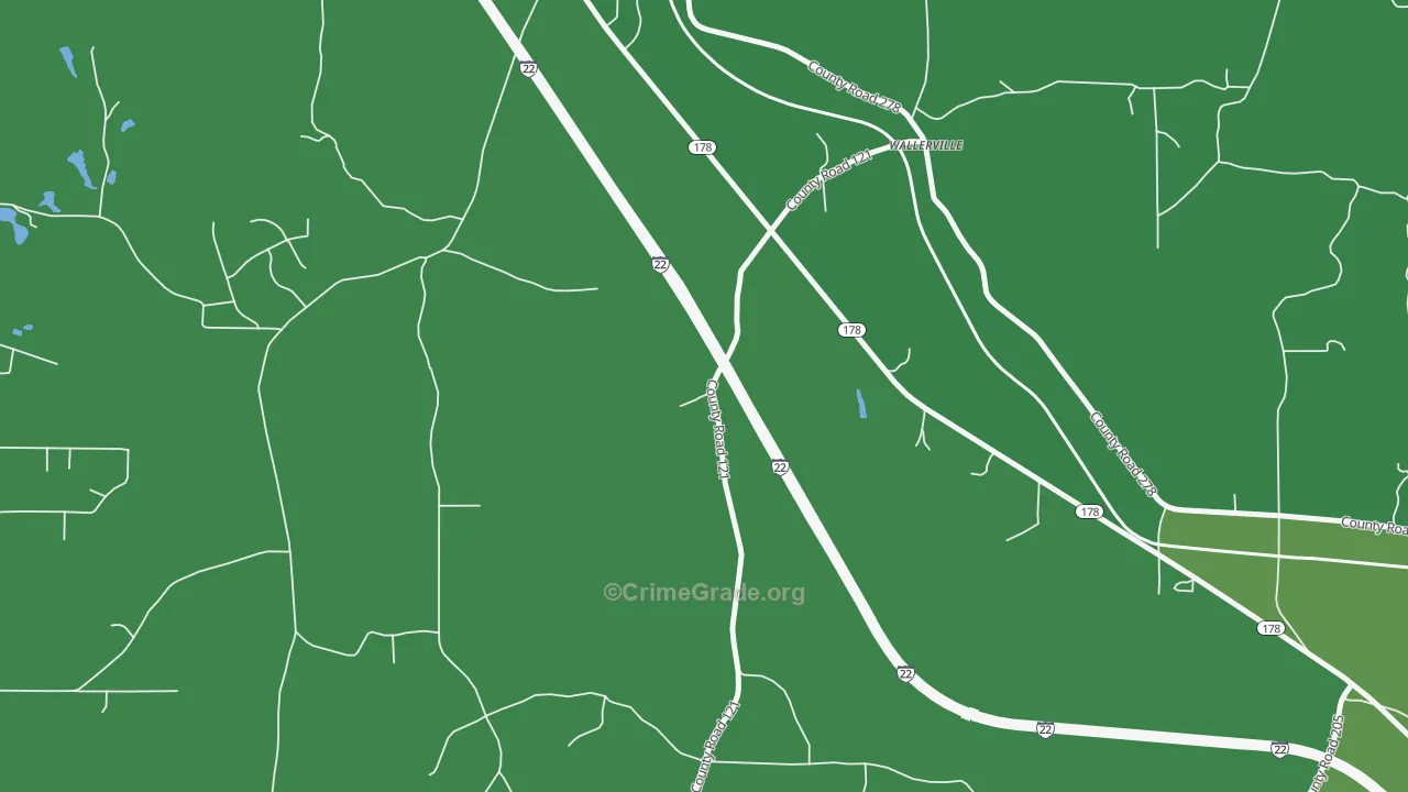 Wallerville, MS Map of Vehicle Theft Rates