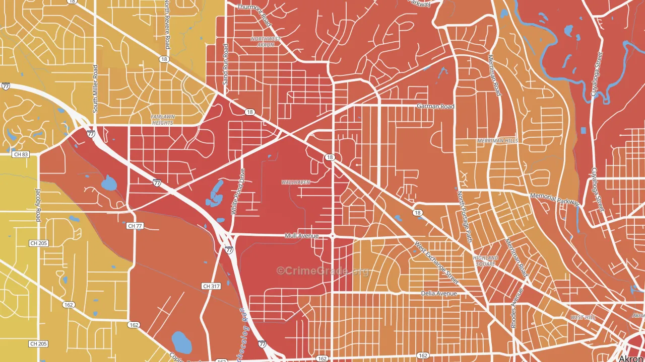 Wallhaven, Akron, OH Map of Vehicle Theft Rates