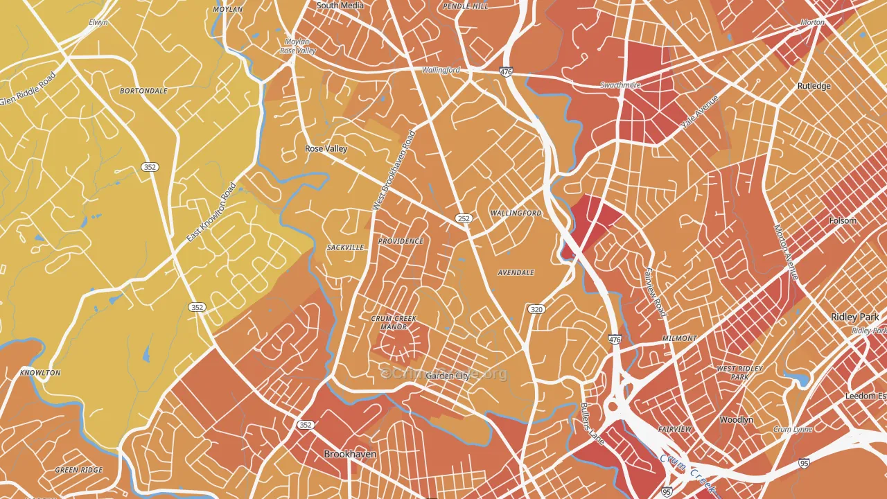 Wallingford, PA Map of Vehicle Theft Rates
