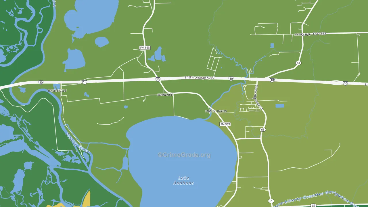 Wallisville, TX Map of Vehicle Theft Rates