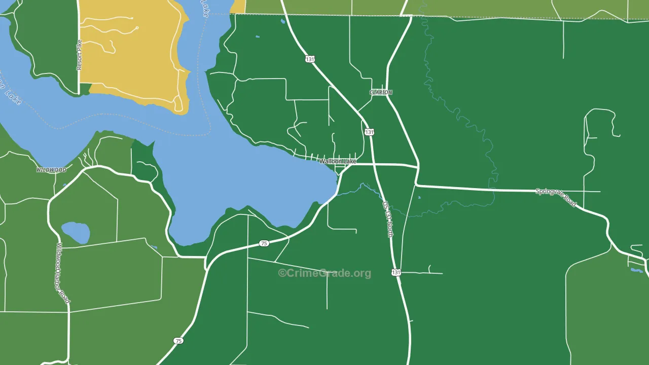 Walloon Lake, MI Map of Vehicle Theft Rates