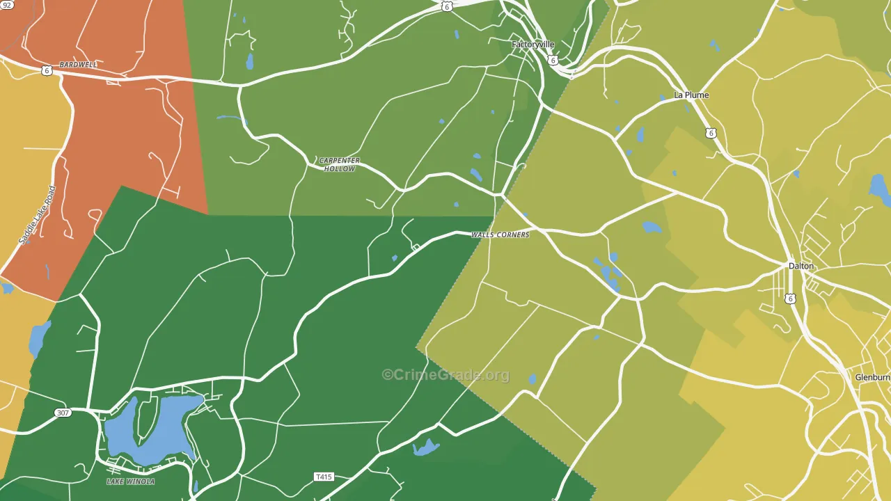 Walls Corners, PA Map of Vehicle Theft Rates