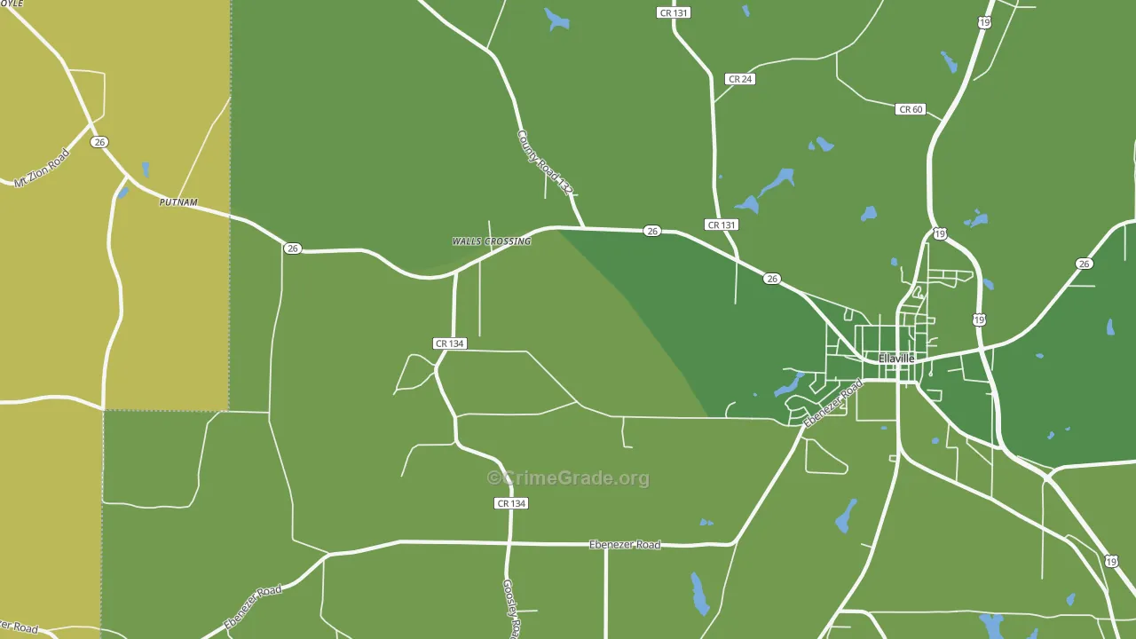 Walls Crossing, GA Map of Vehicle Theft Rates