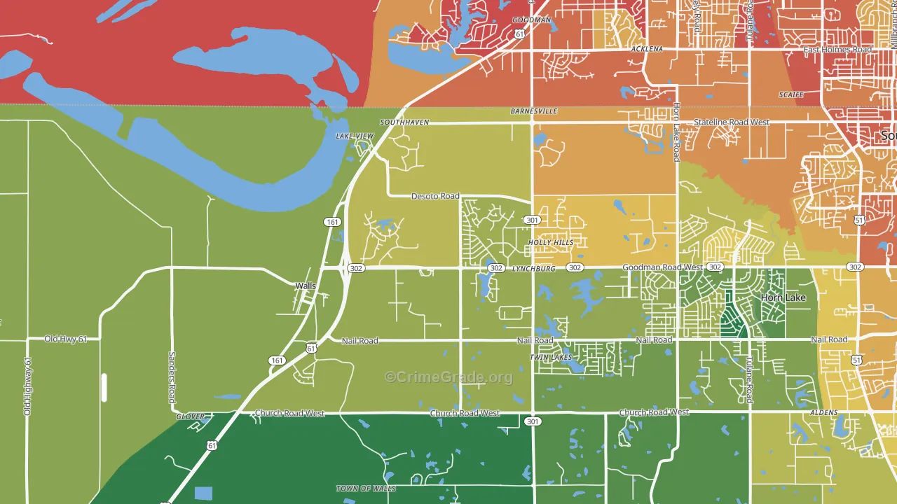Walls, MS Map of Vehicle Theft Rates
