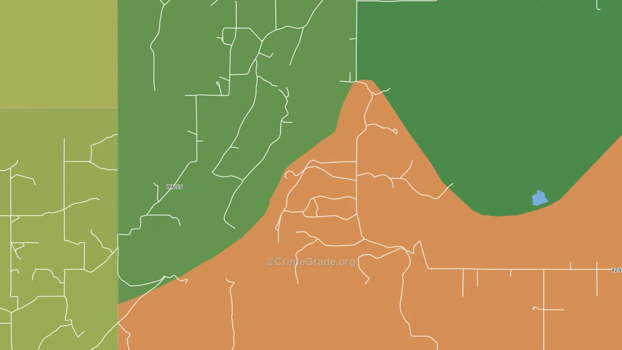 Walls, OK Map of Vehicle Theft Rates