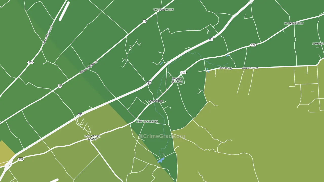 Walnut Bottom, PA Map of Vehicle Theft Rates