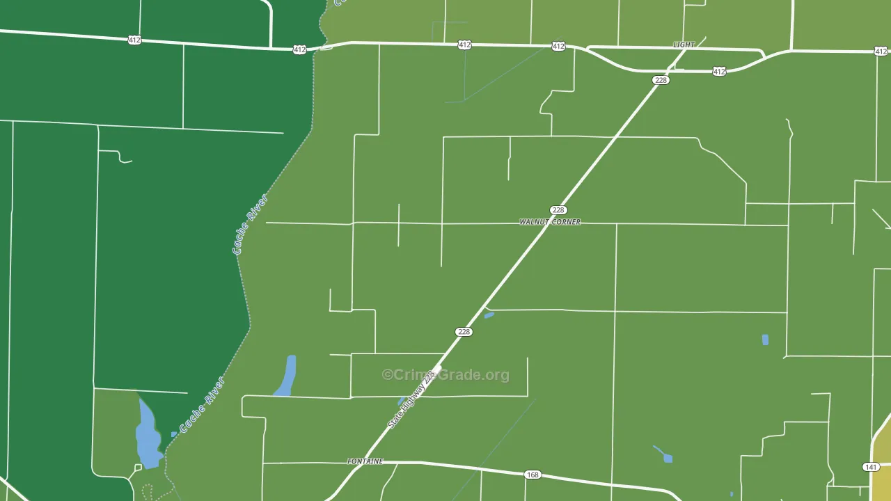 Walnut Corner, AR Map of Vehicle Theft Rates