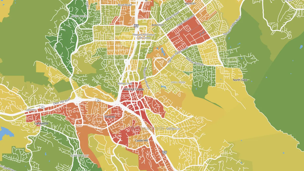 Walnut Creek, CA Map of Vehicle Theft Rates