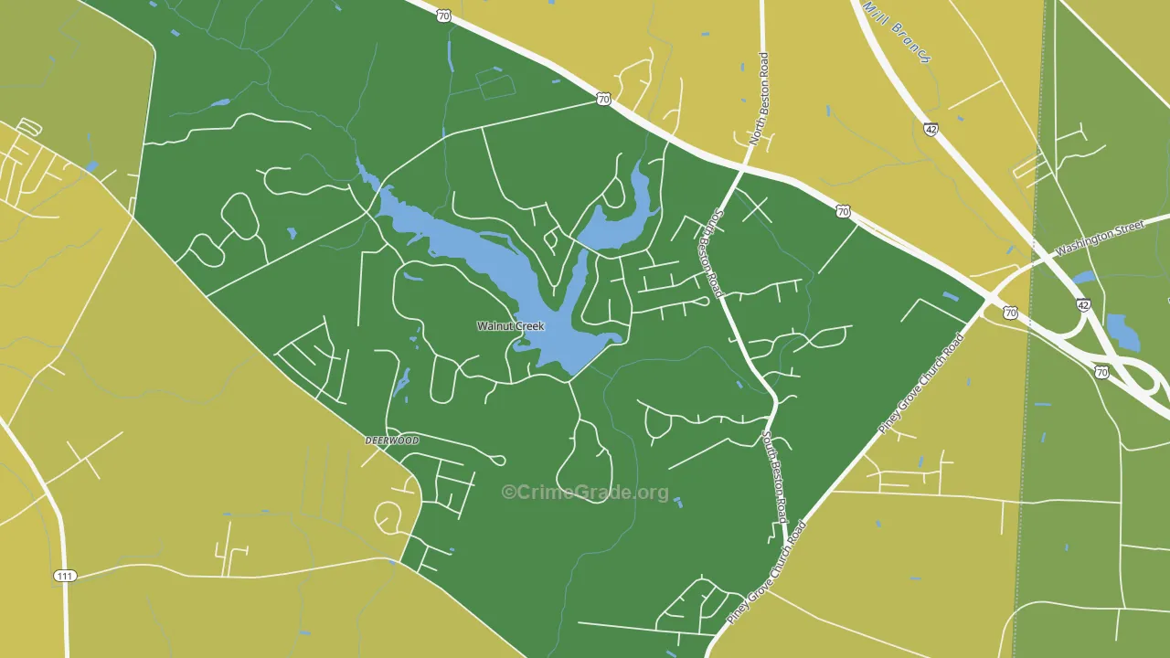 Walnut Creek, NC Map of Vehicle Theft Rates