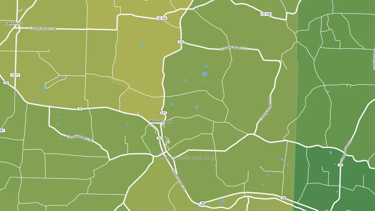Walnut Creek, OH Map of Vehicle Theft Rates