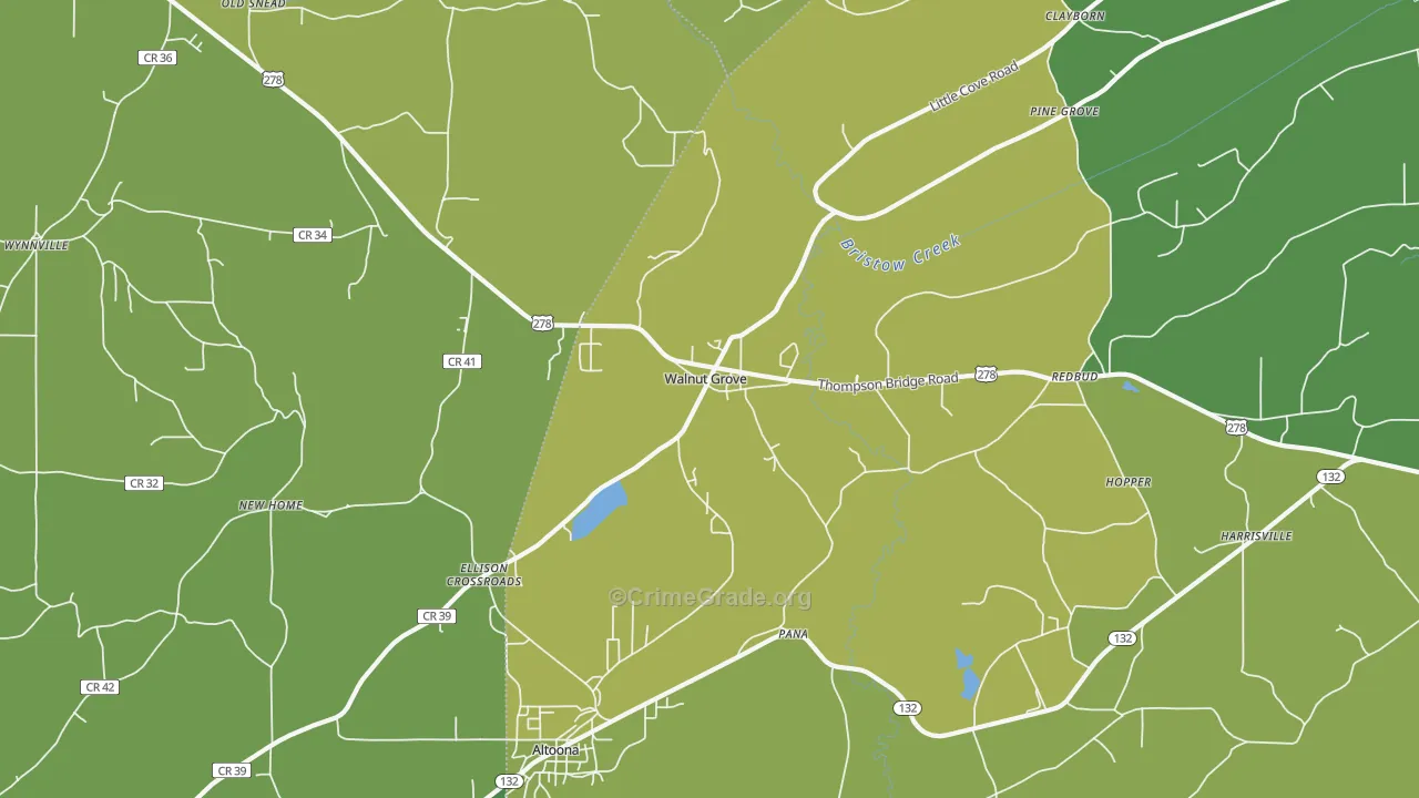 Walnut Grove, AL Map of Vehicle Theft Rates